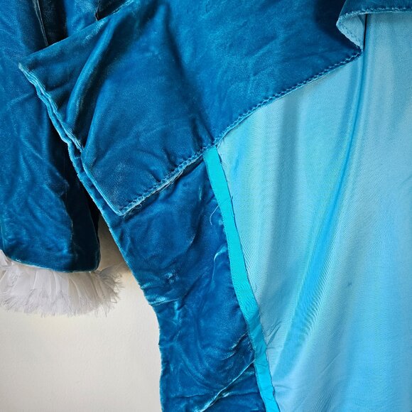 Vintage 60s Mod Blue Velvet Empire Waist Winter Ice Jacket Coat Faux Fur XS - Picture 10 of 10